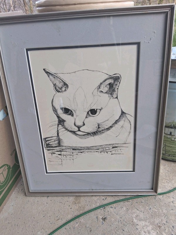 Bob Sopchick CAT Print Signed Art Framed Matted Black & White One of a Kind