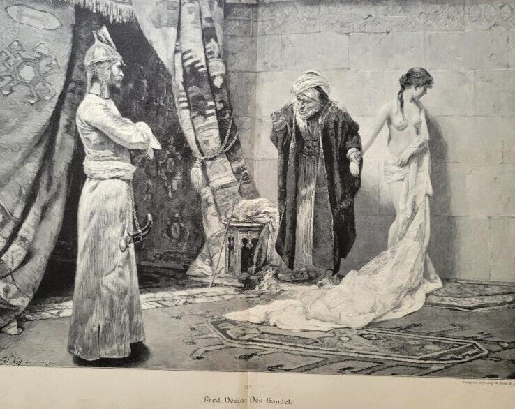 ART PRINT Slave trade, old Arab has bought a young girl in the slave market 450 gallery