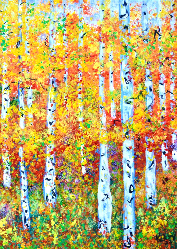 Fall Aspens #22 Artist Card From Original Painting 3.5×2.5 Signed