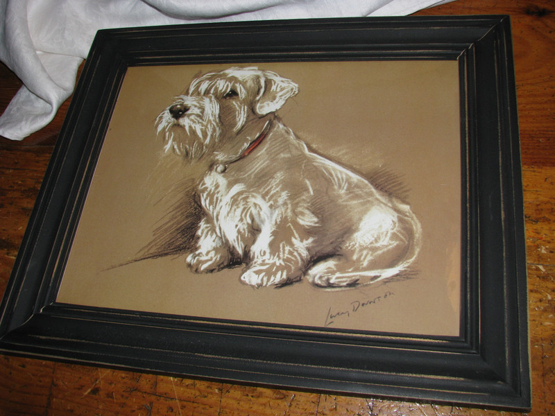 17-3/4″ x 14-1/2″ Wood Framed Pastel Print of Scotty Dog Signed Lucy Dawson
