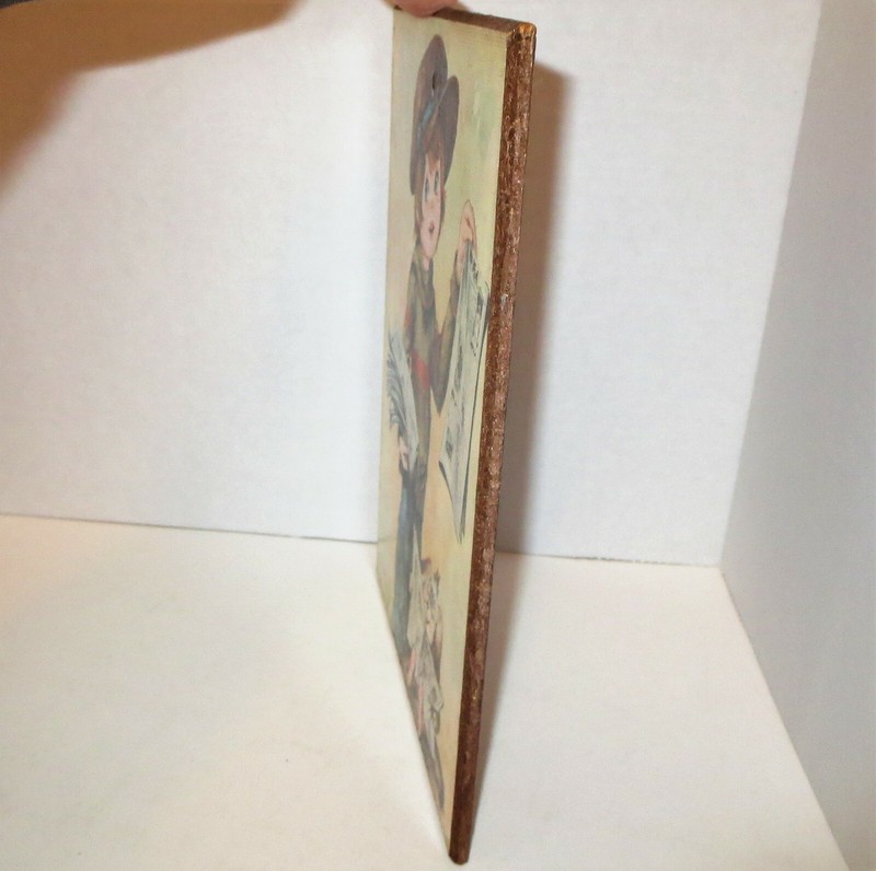 Vintage 60s Big Eyes Boy Newsie & Dog Mounted Art Paperboy Made in Italy Eyed gallery