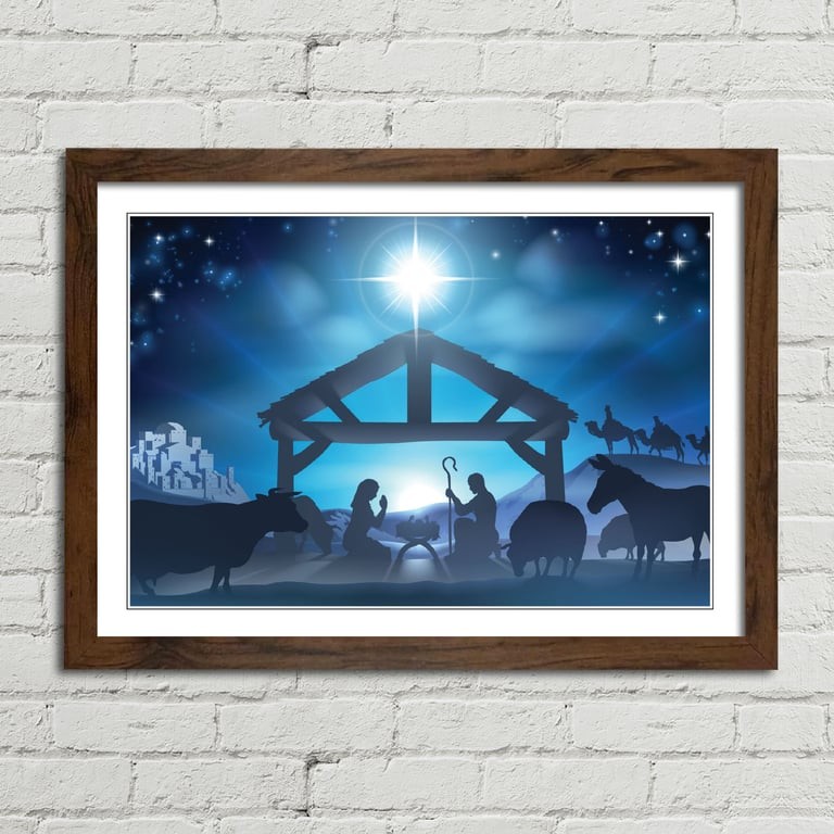 Christmas Nativity Scene Star Manger Crib Canvas Framed Print Picture Wall Art gallery