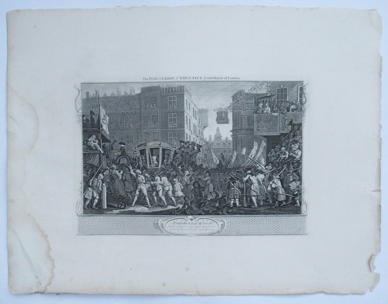 Eleven (of 12) original antique prints by William Hogarth, Industry and Idleness gallery