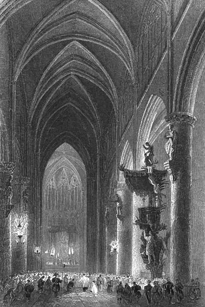 Brussels, CATHEDRAL ST MICHAEL GUDULA Gothic Architecture ~ 1880 Print Engraving