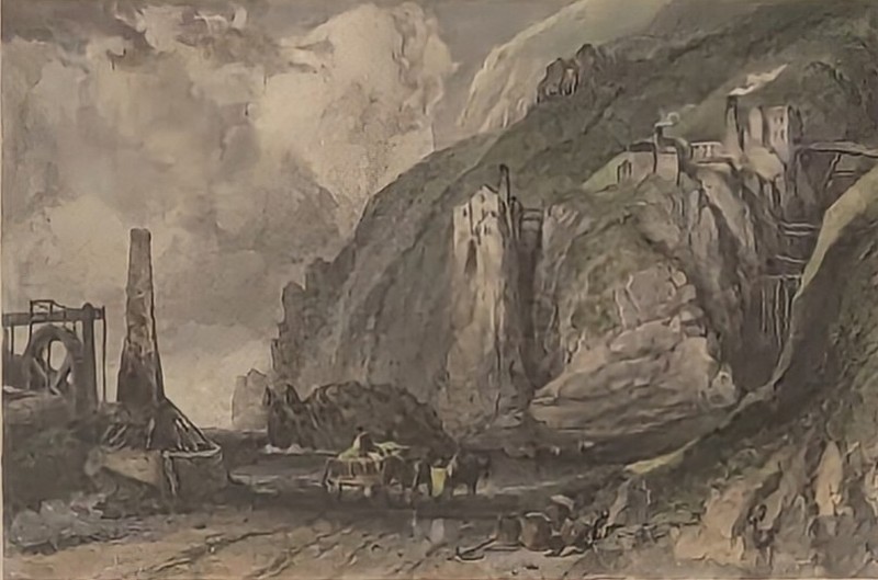 Lovely Antique Print Of BOTALLACK. MINE, CORNWALL NEAR LAND’S END.