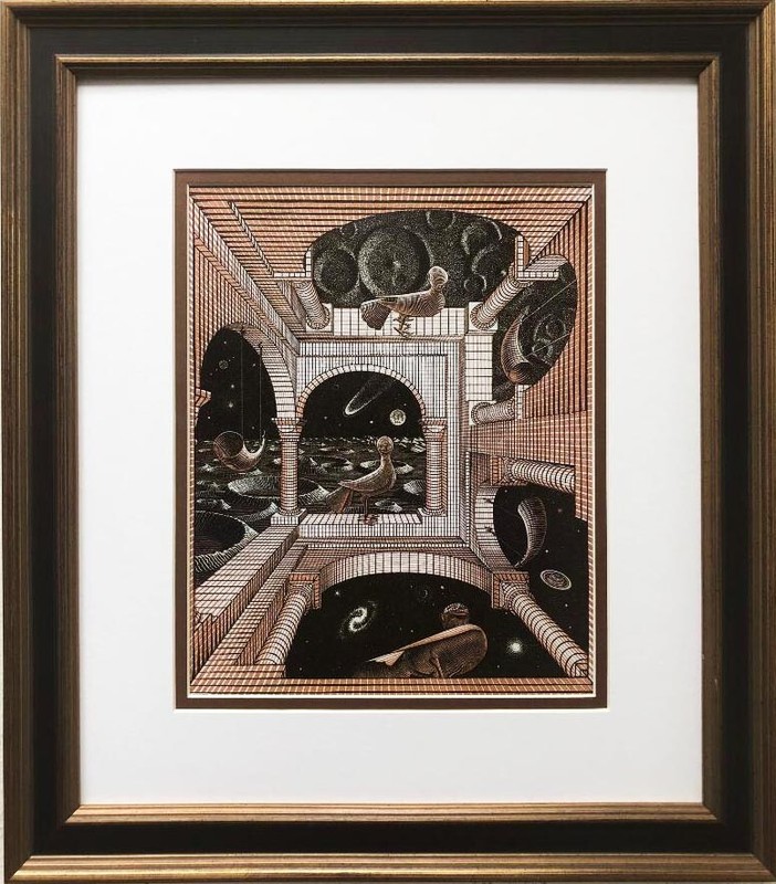 M.C.Escher «Other World» 1947 CUSTOM FRAMED Art Graphic Architect Bird Math