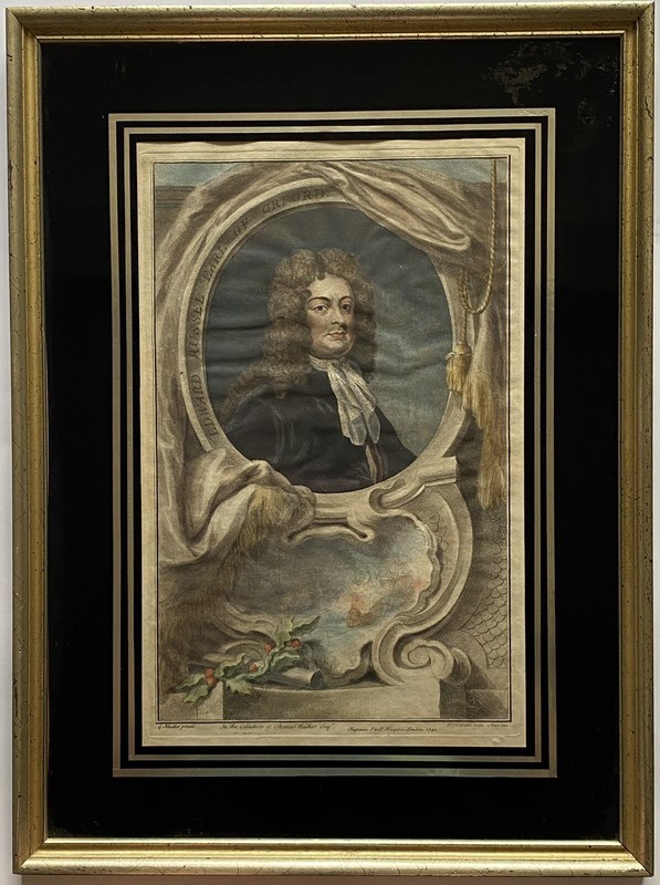 Rare Antique 18th Century 1742 Tinted Engraving Edward Russel 1st Earl Of Orford