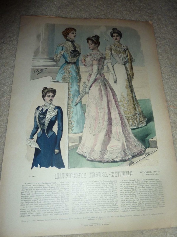 ANTIQUE DEC 1899  LADIES FASHION ILLUSTRATIONS - FRAUEN-ZEITUNG -GERMANY-COLOR