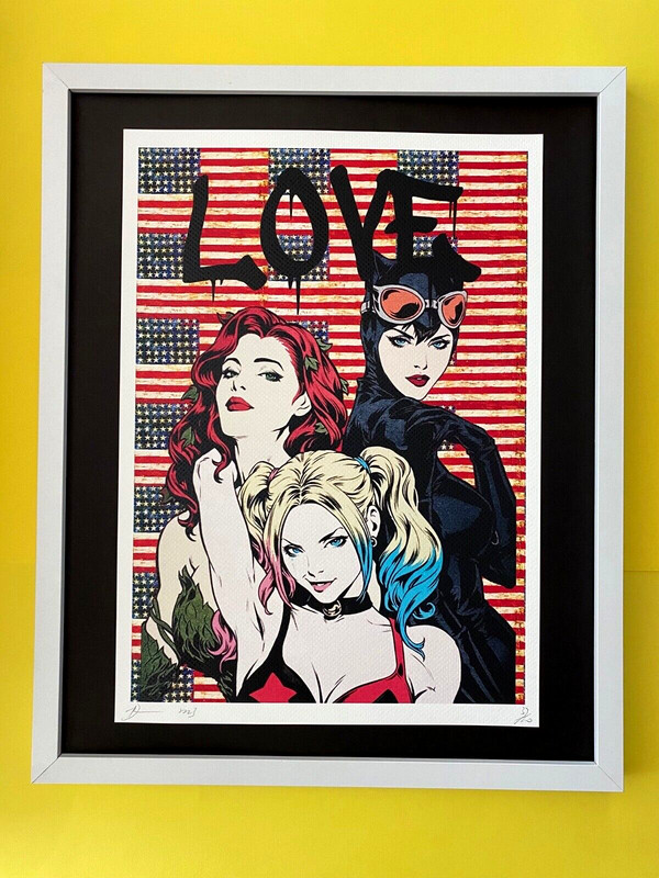 Death NYC Large Framed 16x20in Pop Art Certified Graffiti Gotham City Sirens #