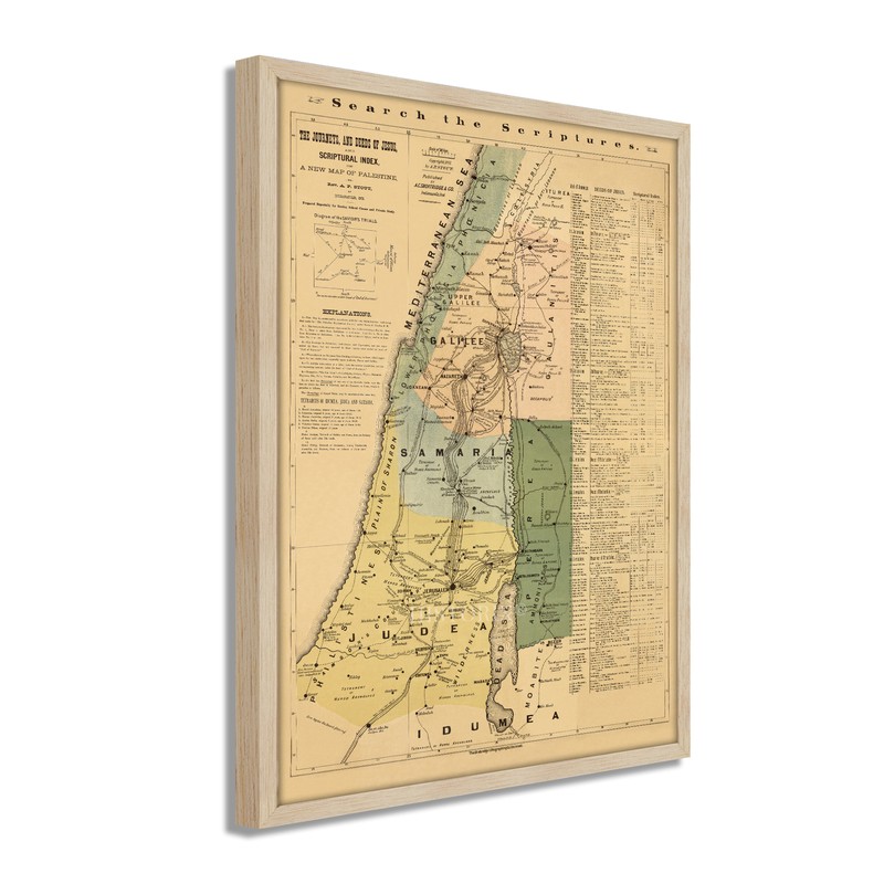 1881 The Journeys and Deeds of Jesus Christ Map - Framed Vintage Wall Art Poster gallery