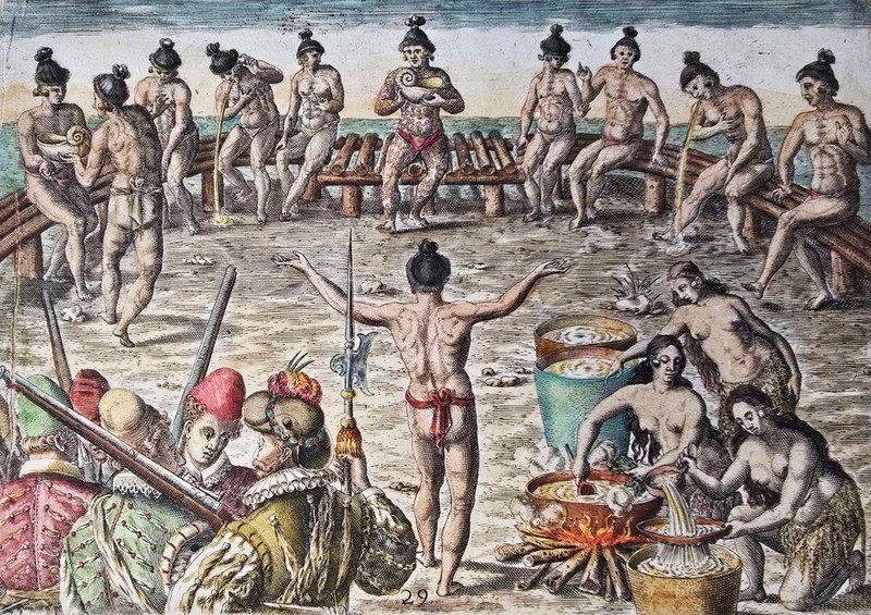 Original 1591 Engraving de Bry Grand Voyages Florida Proceedings of Floridians