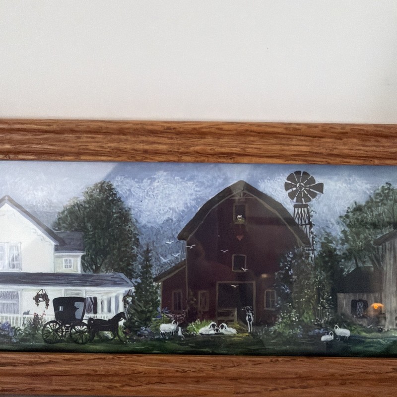 Amish Farm Scene Framed Print Rustic Country Barn Landscape Wall Art 14x5” gallery