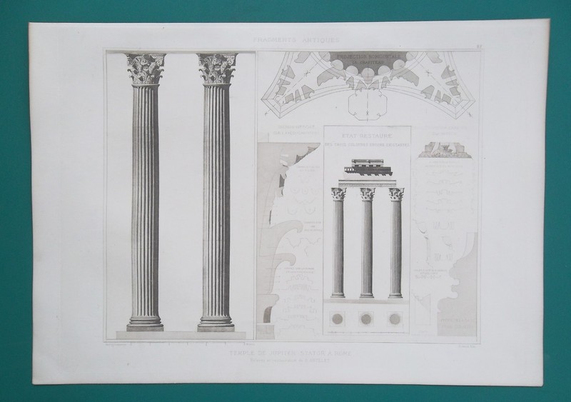 ROME Temple of Castor & Pollux Three Corinthian Columns – 1905 Espouy Print