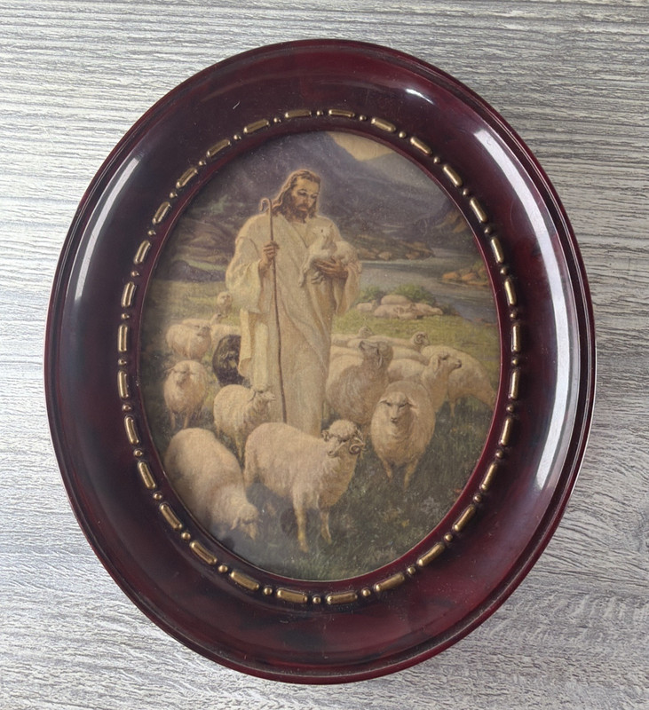 Vintage Warner Sallman 50’s The Lord Is My Shepherd Oval Frame Print Litho U.S.A