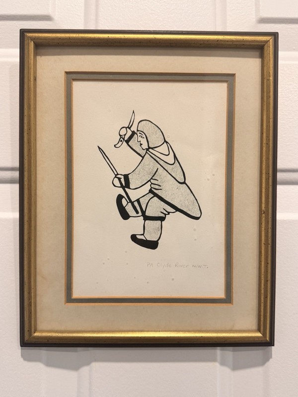Vintage Inuit Print – Hunter Figure, Clyde River N.W.T. – Framed 12x10 in gallery
