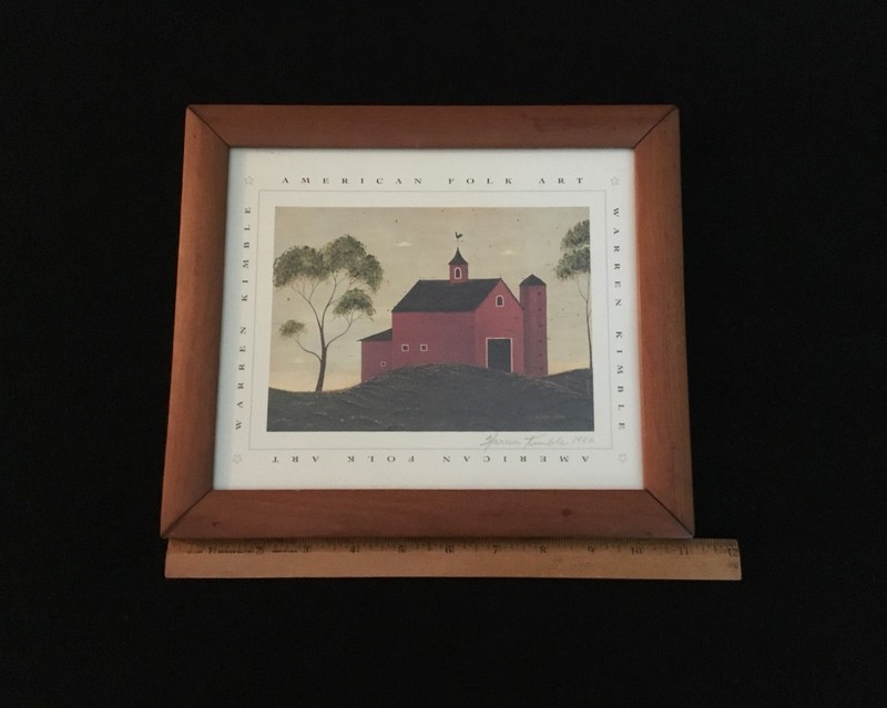 Warren Kimble Print Red Barn Framed 11" x 9.5" Signed 1992 gallery