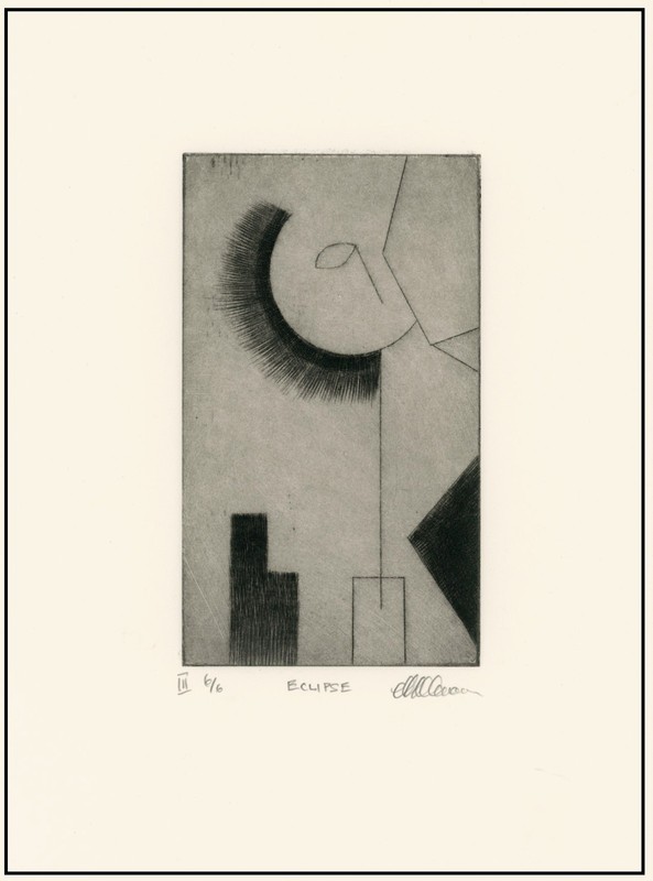 Moon Earth Sun SOLAR LUNAR ECLIPSE; Abstract Celestial Cubist ETCHING signed