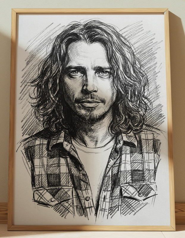 CHRIS CORNELL SOUNDGARDEN DRAWING PRINT PORTRAIT SKETCH 8″ x 10″ PRINT WALL ART