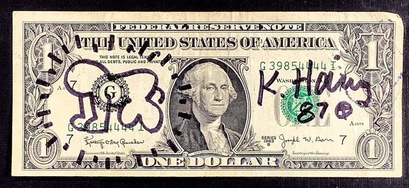 Hand signed – Keith Haring – Doodled $1 Authentic United States Bank Note