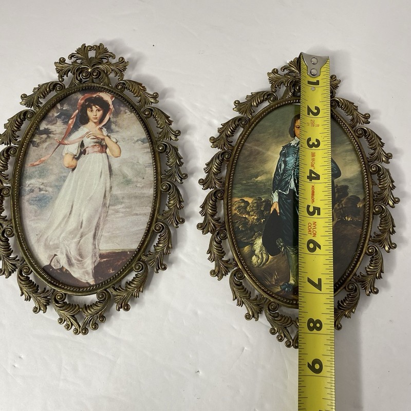 Vtg Oval Ornate Metal Frames Glass Pinkie & Blue Boy Made In Italy 9x6” gallery
