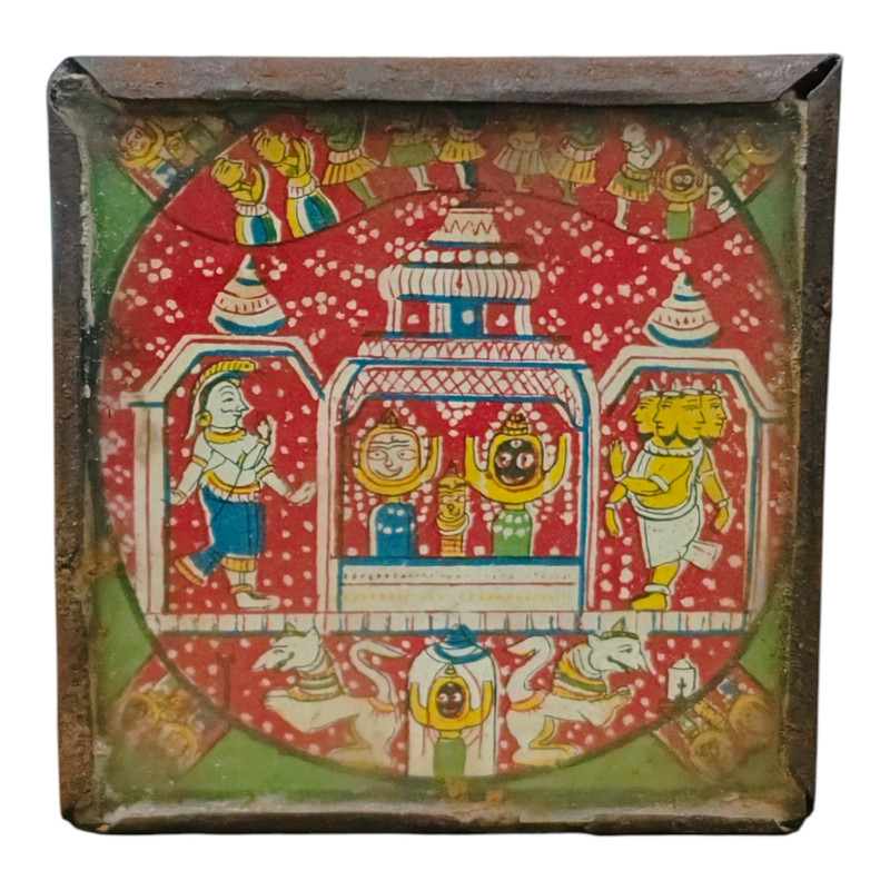 Old Vintage Hand Paper Beautiful Fine Painting God Jagannath ji in Iron Frame