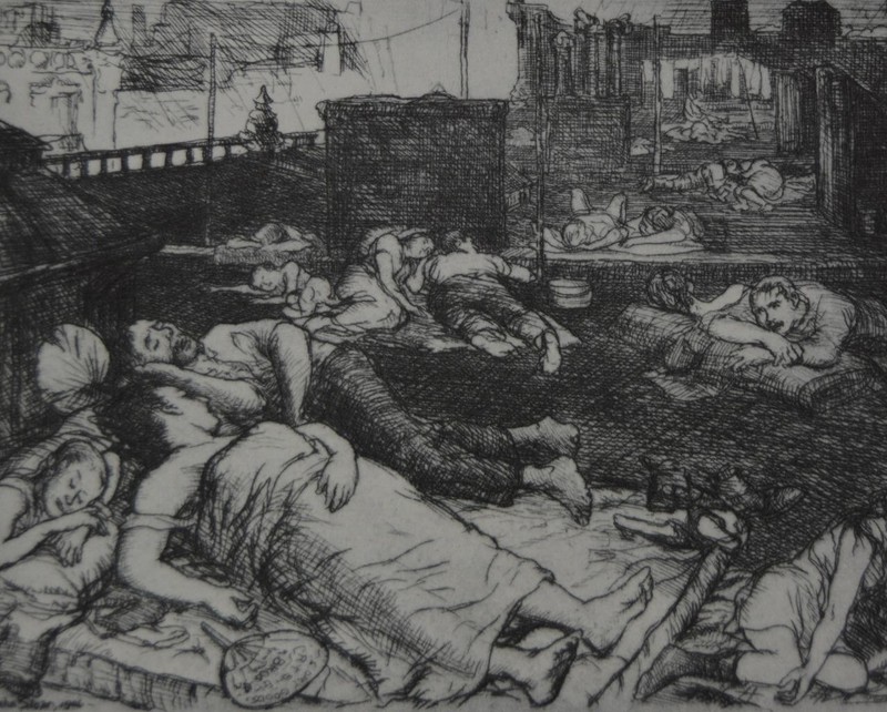 Vintage 1930's Art Print John Sloan Roof Summer Nights Wall Décor History gallery