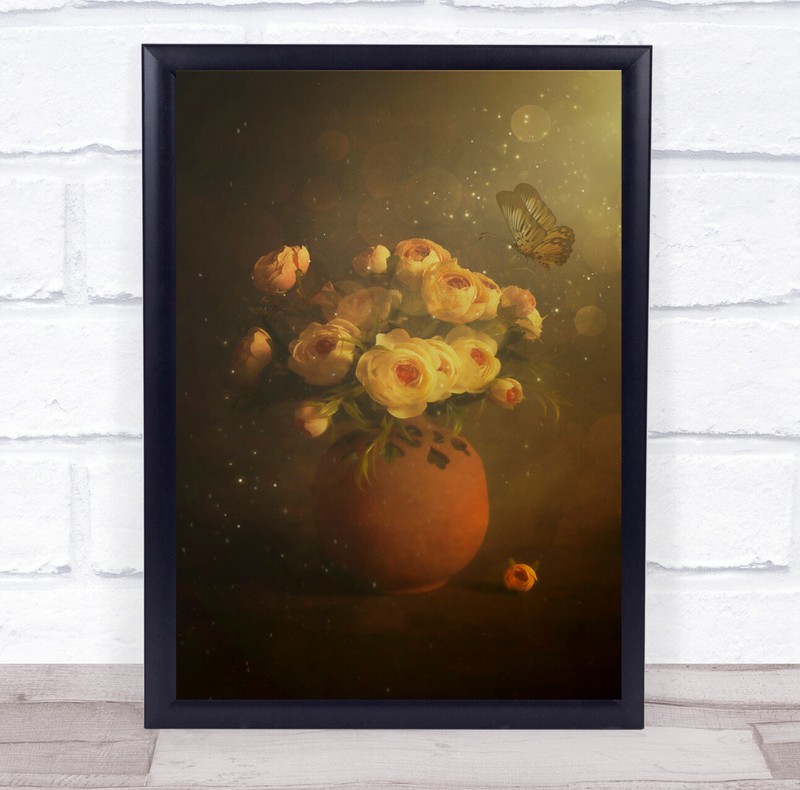 Flower Vase Butterfly Light Bokeh The Wall Art Print