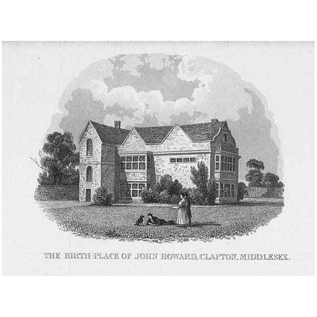CLAPTON Middlesex, The Birthplace of John Howard – Antique Print 1840