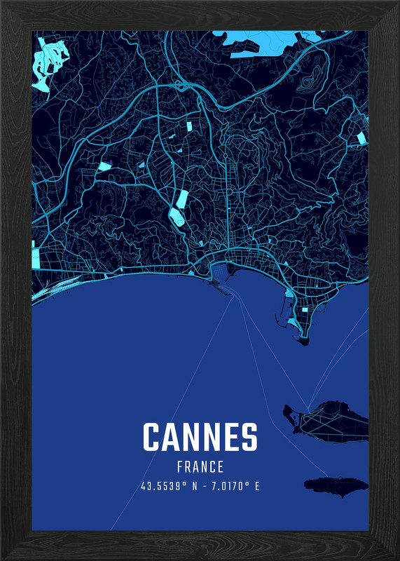 Cannes Midnight City Map Framed Wall Art Poster Canvas Print Picture