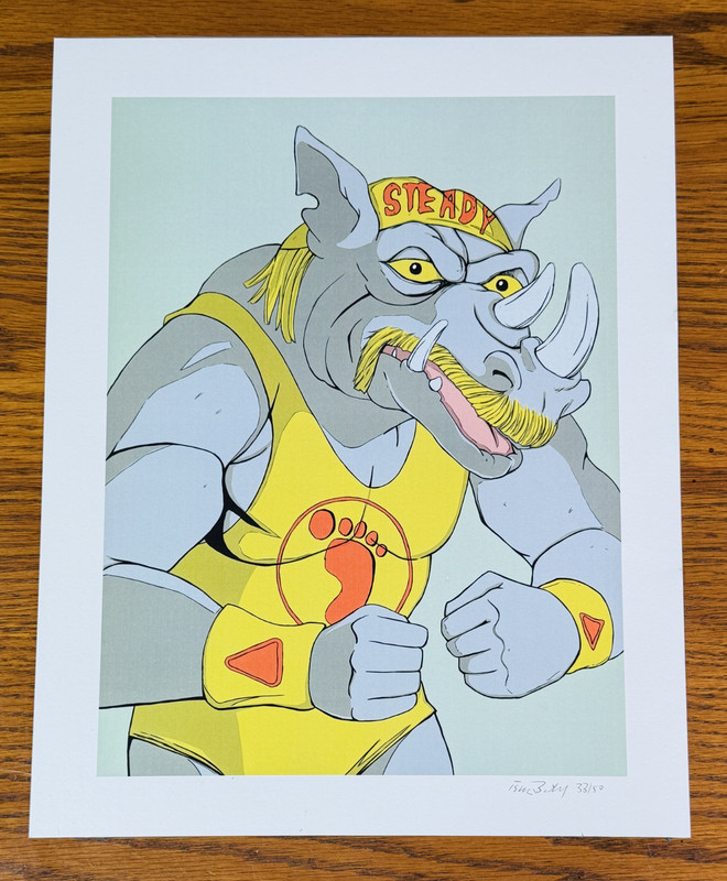 HULK HOGAN AS ROCKSTEADY ART PRINT POSTER SIGNED by Isaac Bidwell LTD ED TMNT