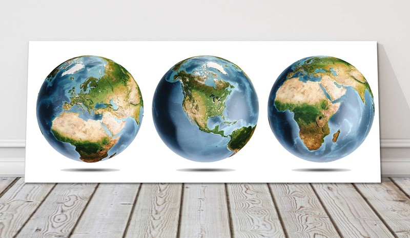Planet Earth Trio. Panoramic canvas picture print. Lovely colours and detail.