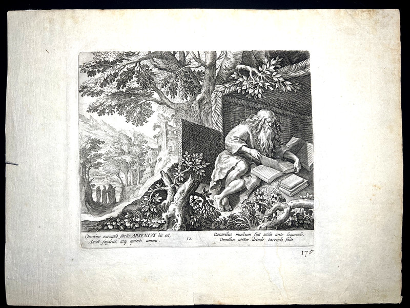 Arsenius the Great-Raphael Sadeler-16th Flemish Engraving after Marten de Vos