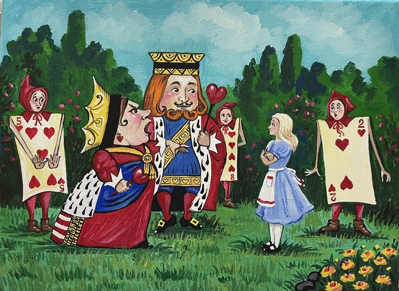 8X10 RYTA Alice In Wonderland Folk Art print of painting QUEEN OF HEARTS