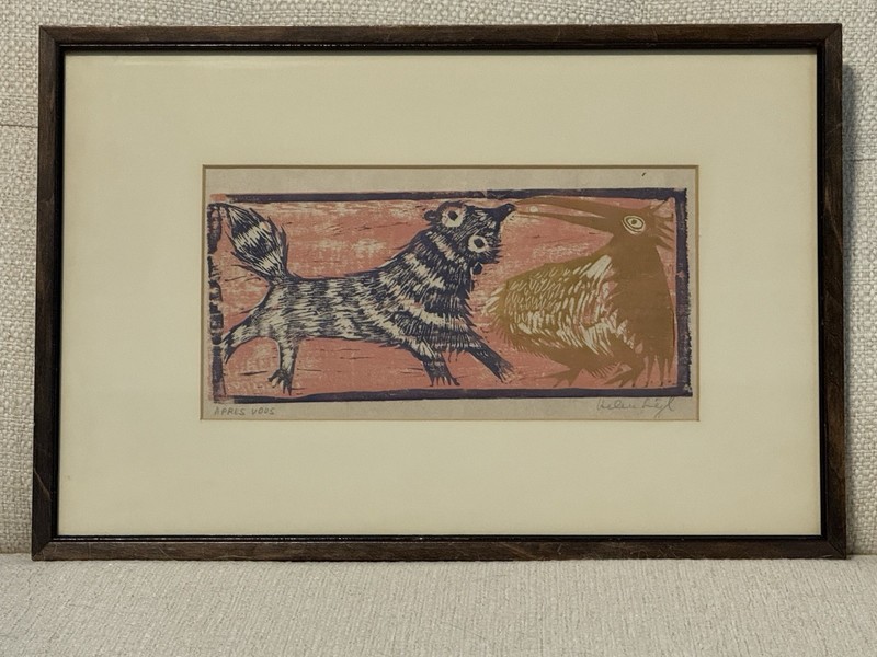 Helen Siegl “Apres Vous” Signed Framed Art Print Folk Mid Century Style