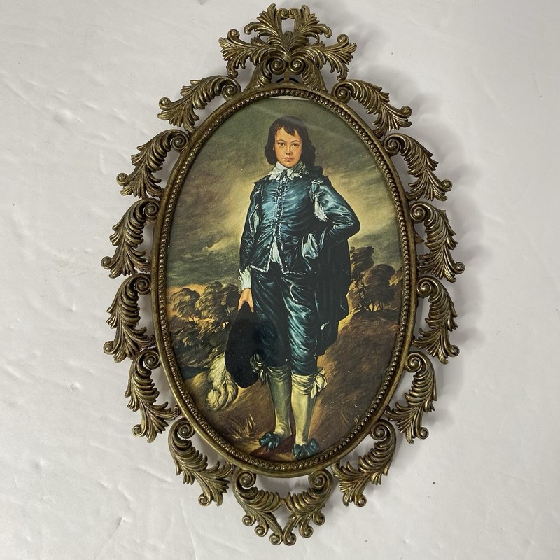 Vtg Oval Ornate Metal Frames Glass Pinkie & Blue Boy Made In Italy 9x6” gallery