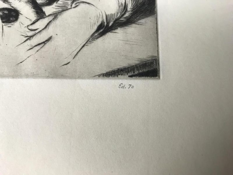 Arthur Heintzelman. “Boy and Cat” Drypoint Signed LE etching on laid paper. gallery