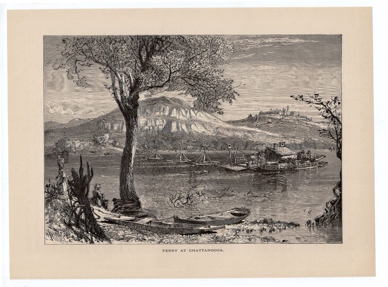 Ferry At Chattanooga Tennessee River Lookout Mountain 1872 Antique Engraving gallery