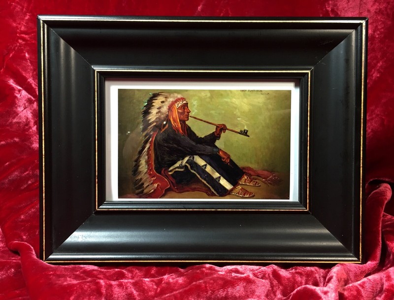 American Indian Pipe Art Print J.H. Sharp Chief Flat Iron Western Sioux Framed