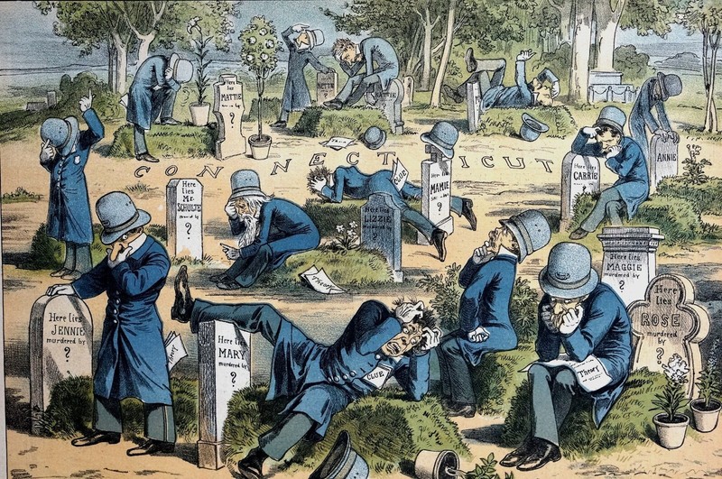 Unsolved Murders 1883 New York DETECTIVES in CEMETERY TOMBSTONES DEAD Puck Print