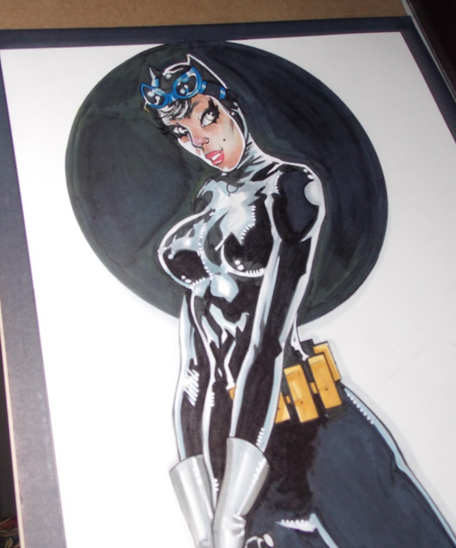 Comics Art sketch in ink by Ernest McClendon 11 "x 14" CATWOMAN with color