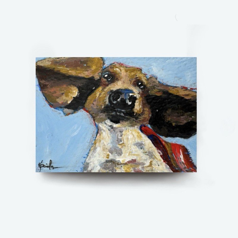 Original ACEO Painting Mixed Media Funny Dog Pet Animals Miniature Art