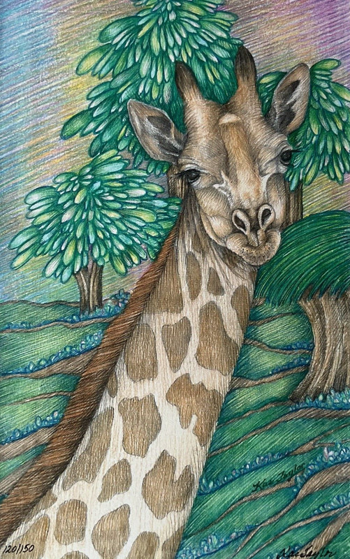 Kae Taylor GIRAFFE Art Print w/ 11"x14" Mat Signed & Numbered #120/150 gallery