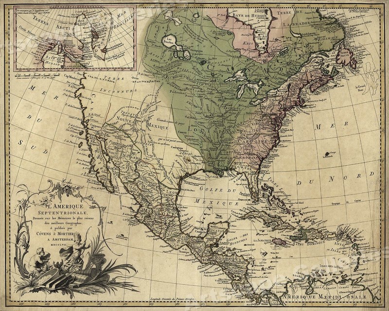 1750s L' Amerique Septentrionale New World Map - 20x24