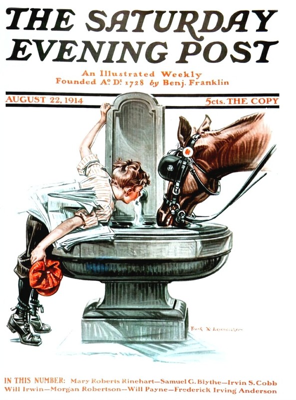 Saturday Evening Post 1914 Cover Reproduction Giclee Print Horse and Water