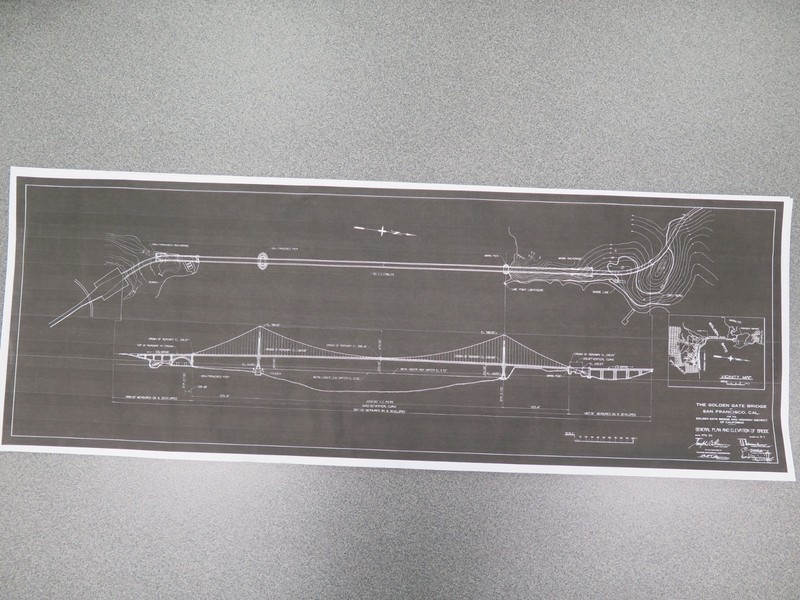 Golden Gate Bridge Signed Blueprint Drawing General Plan Elevation 34×12