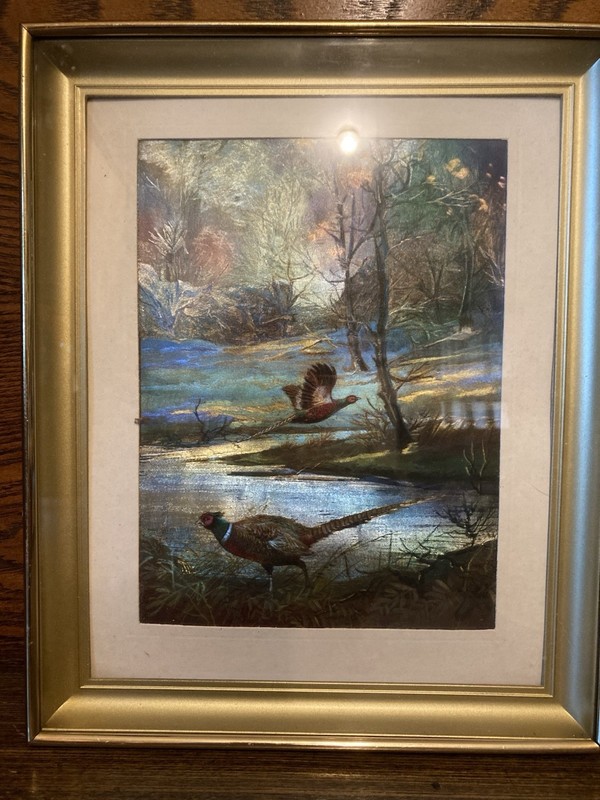 Vintage Dufex Foil Art Print Featuring Pheasants Matted With Gold Frame England