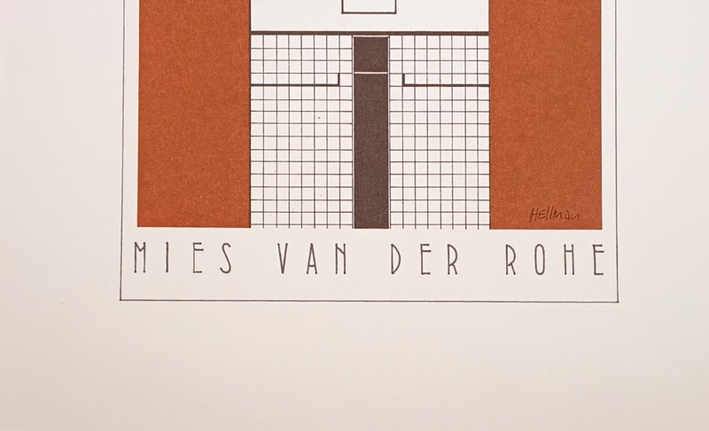 Unframed Lithograph "Miles Van Der Rohe" by Louis Hellman - Archi-tetes Series gallery