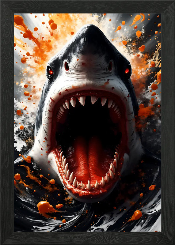 Great White Shark Framed Wall Art Poster Canvas Print Picture