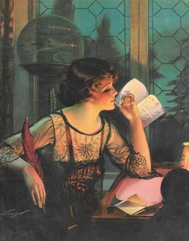 Beauiful Lady Black Lace Desk Moon Light by Gene Pressler