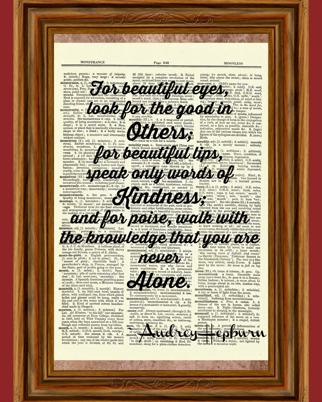 Audrey Hepburn Picture Dictionary Art Print Vintage Book Inspirational Quote
